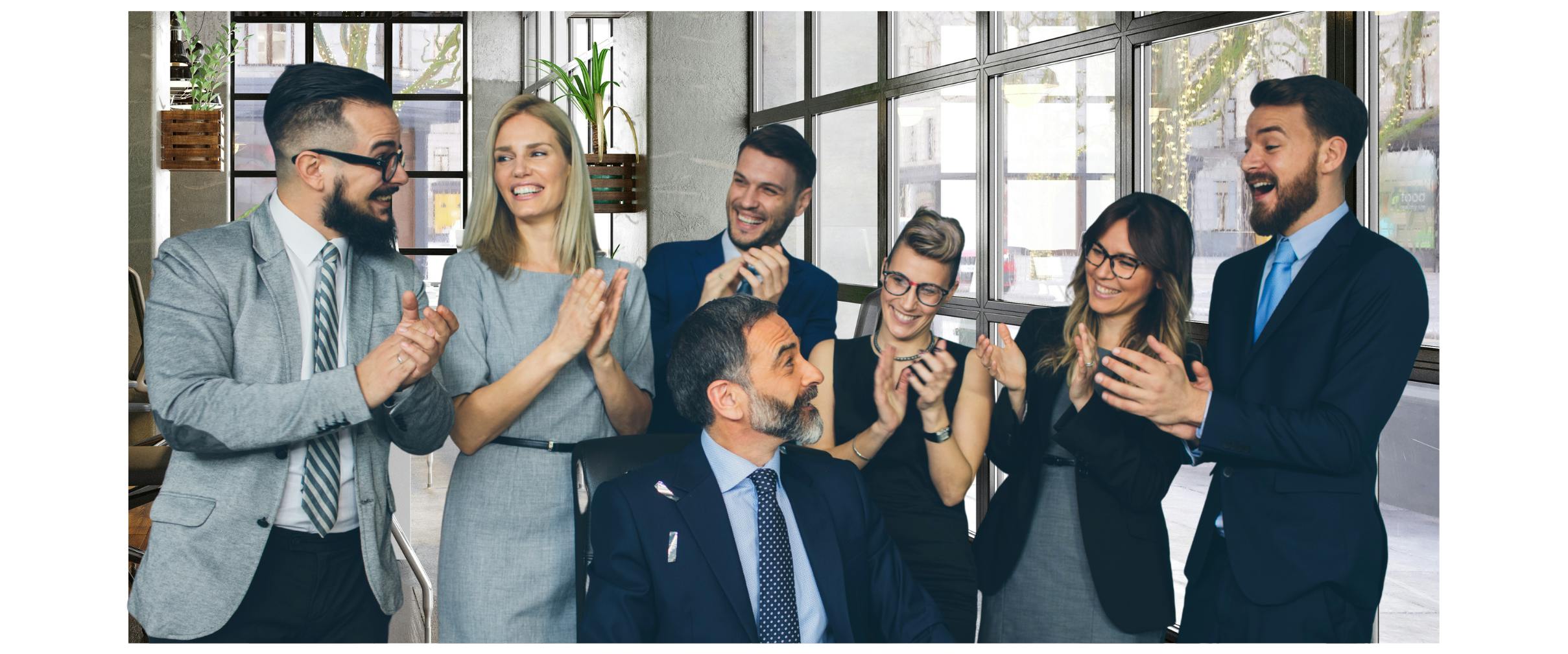 Coworkers celebrating retirement of colleague