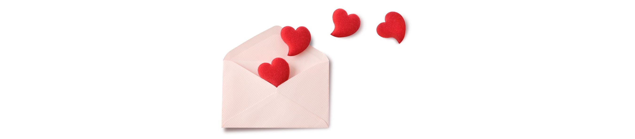 Envelope with hearts floating out of it, representing the outpouring of love from friends and family when you receive a Woxbox