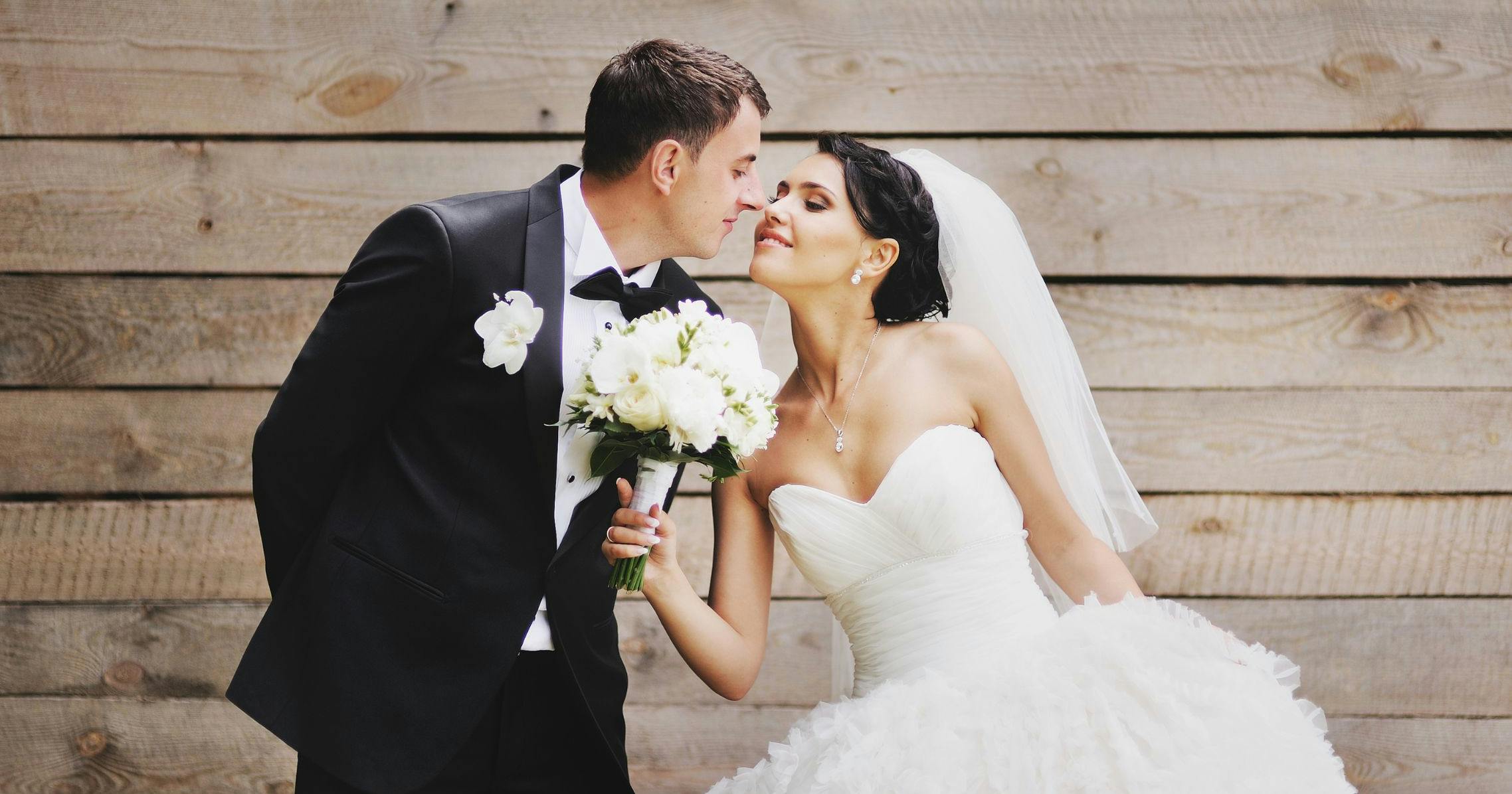 Bride and groom on their wedding day