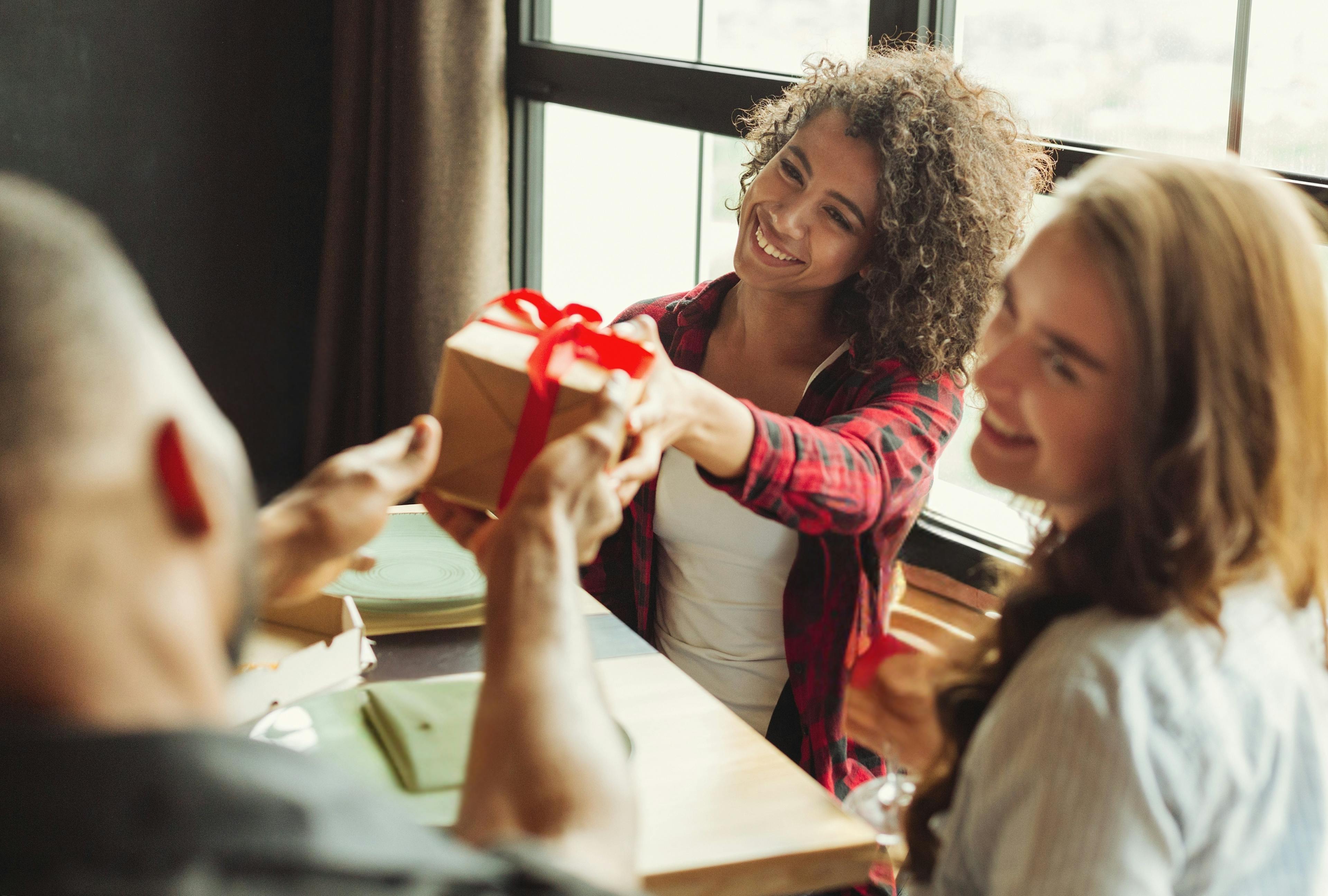 Friends giving a last-minute group gift