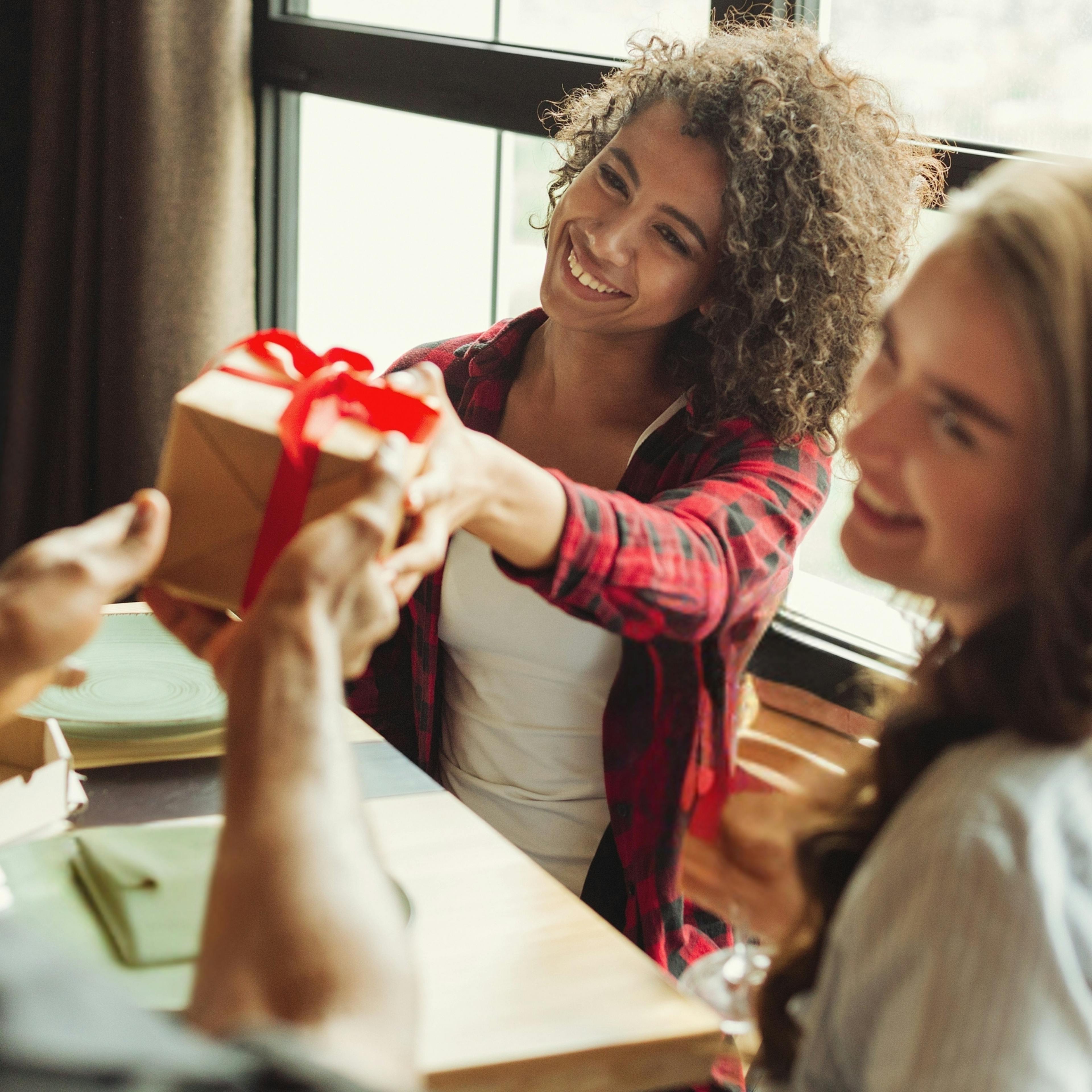 Friends giving a last-minute group gift
