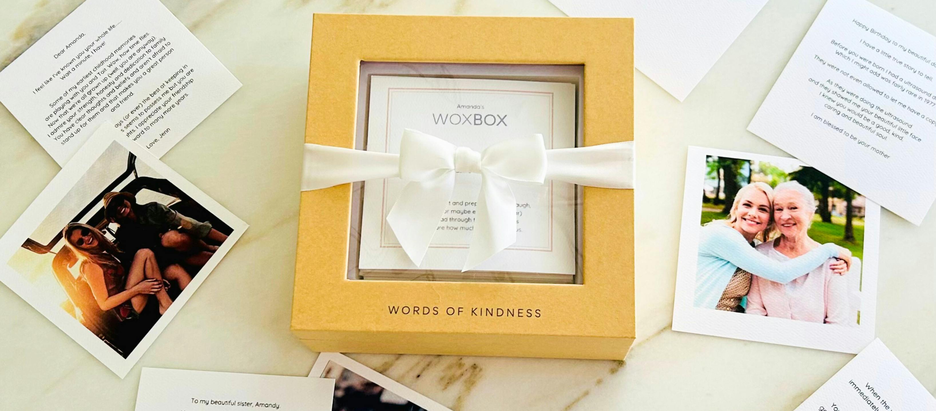 Woxbox keepsake gift with words of kindness messages, founded by Cindy Iatan and Carey Kirchmair