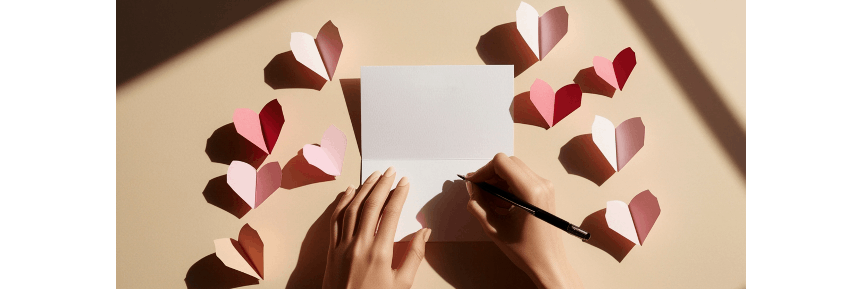 Hands writing heartfelt message in greeting card, showing appreciation and gratitude