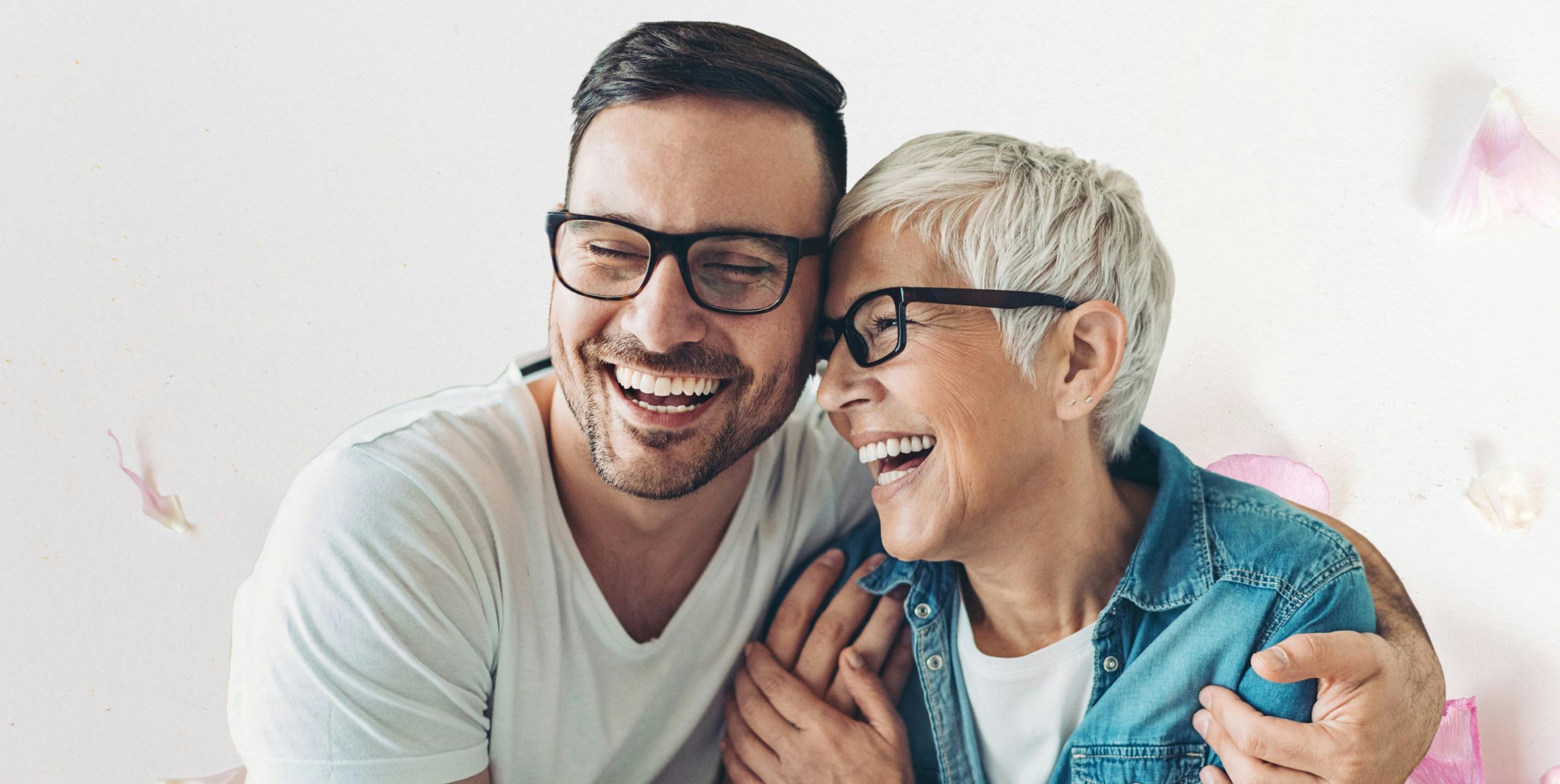 Mother and son laughing together, representing time together and love as the best Mother's Day gift
