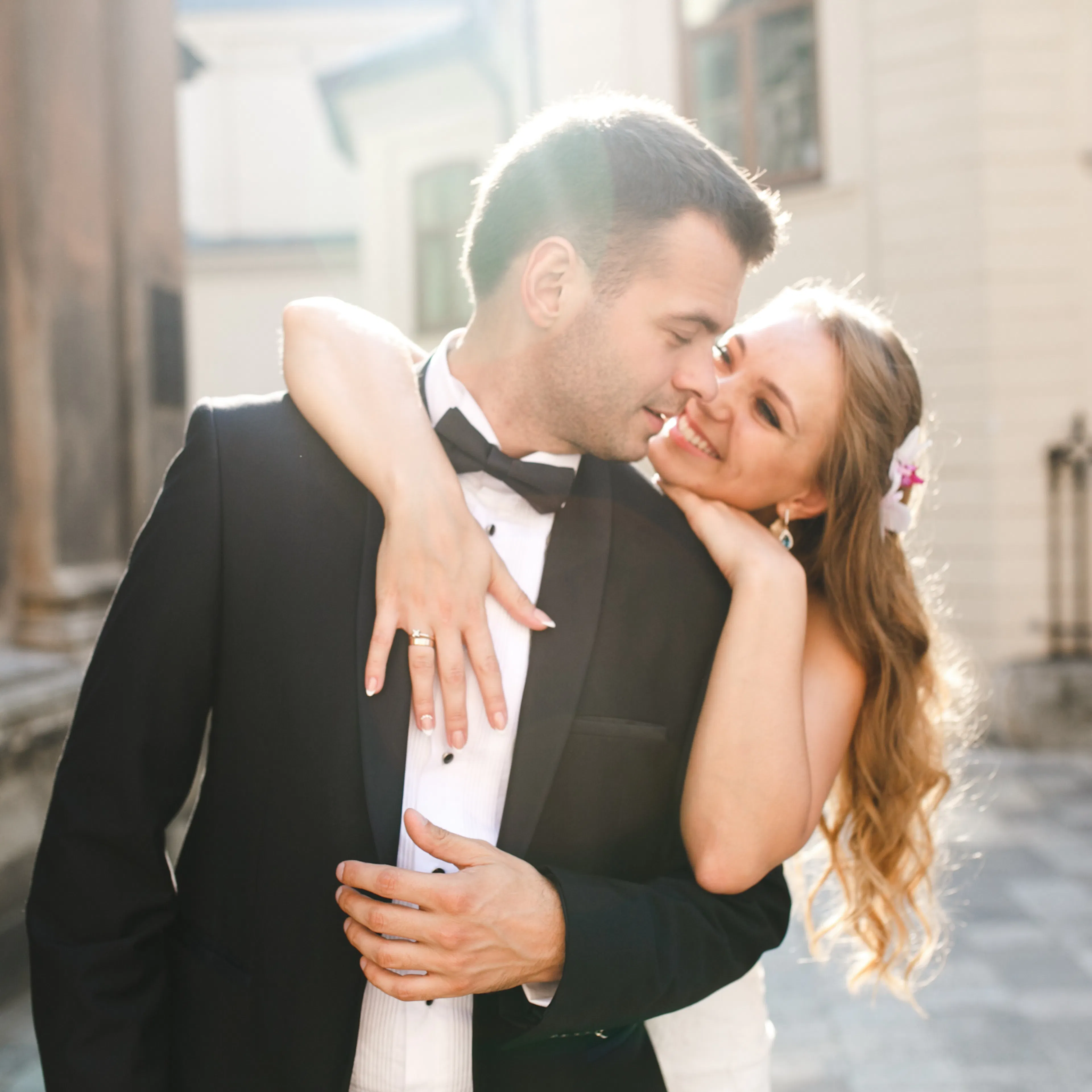 Bride and groom on wedding day