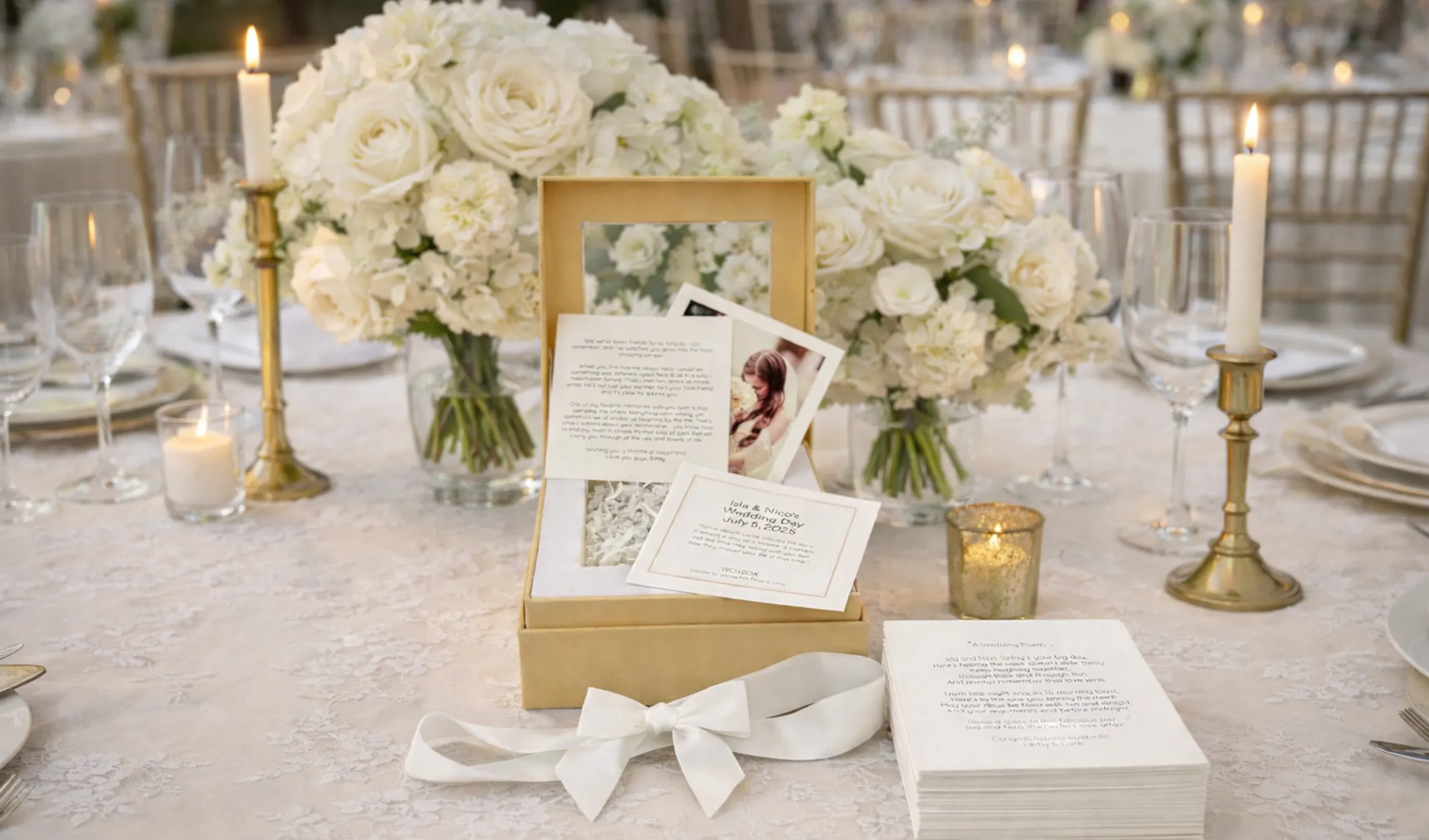 Woxbox wedding guest book alternative displayed on wedding table