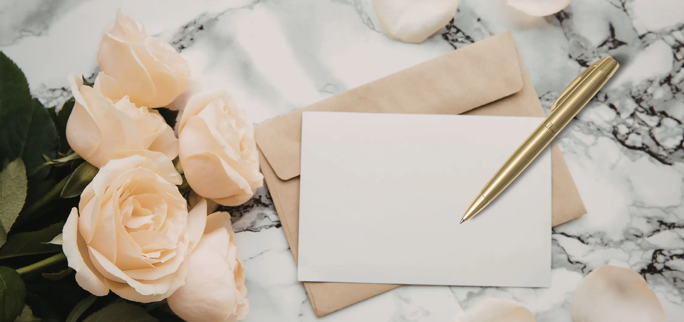Blank greeting card with pen, representing what to write in a card