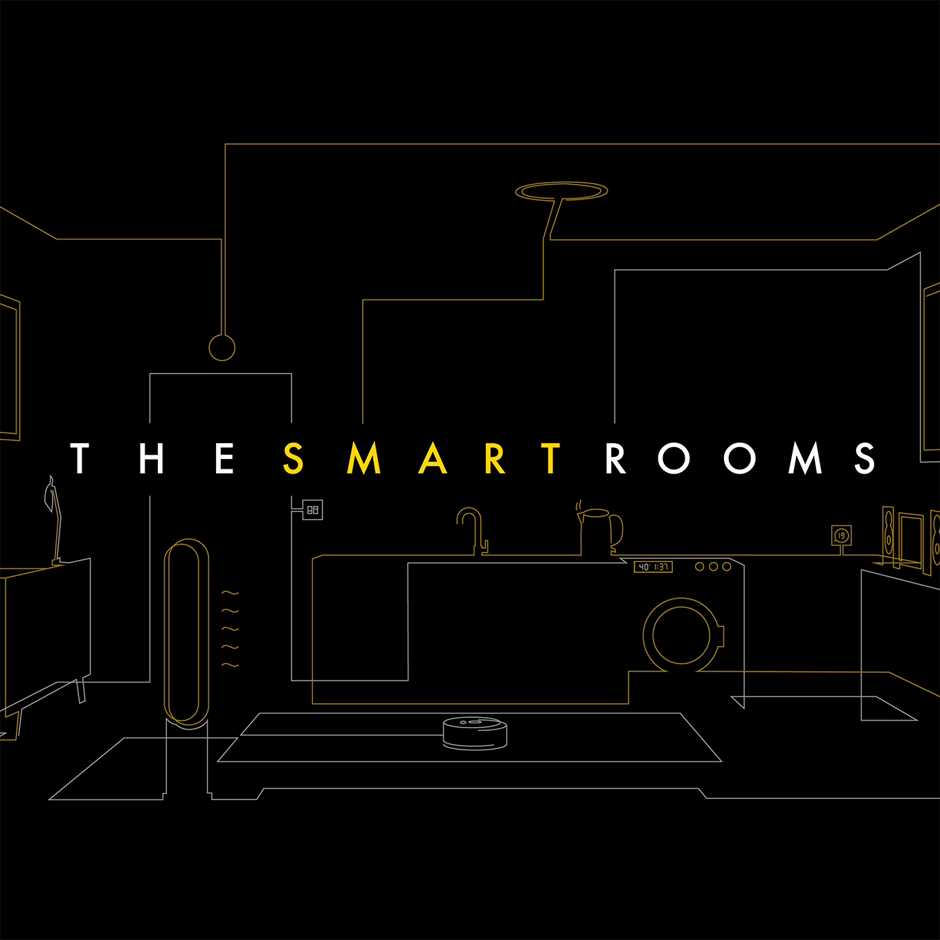 "The Smart Rooms" logo, over line-drawings of a kitchen