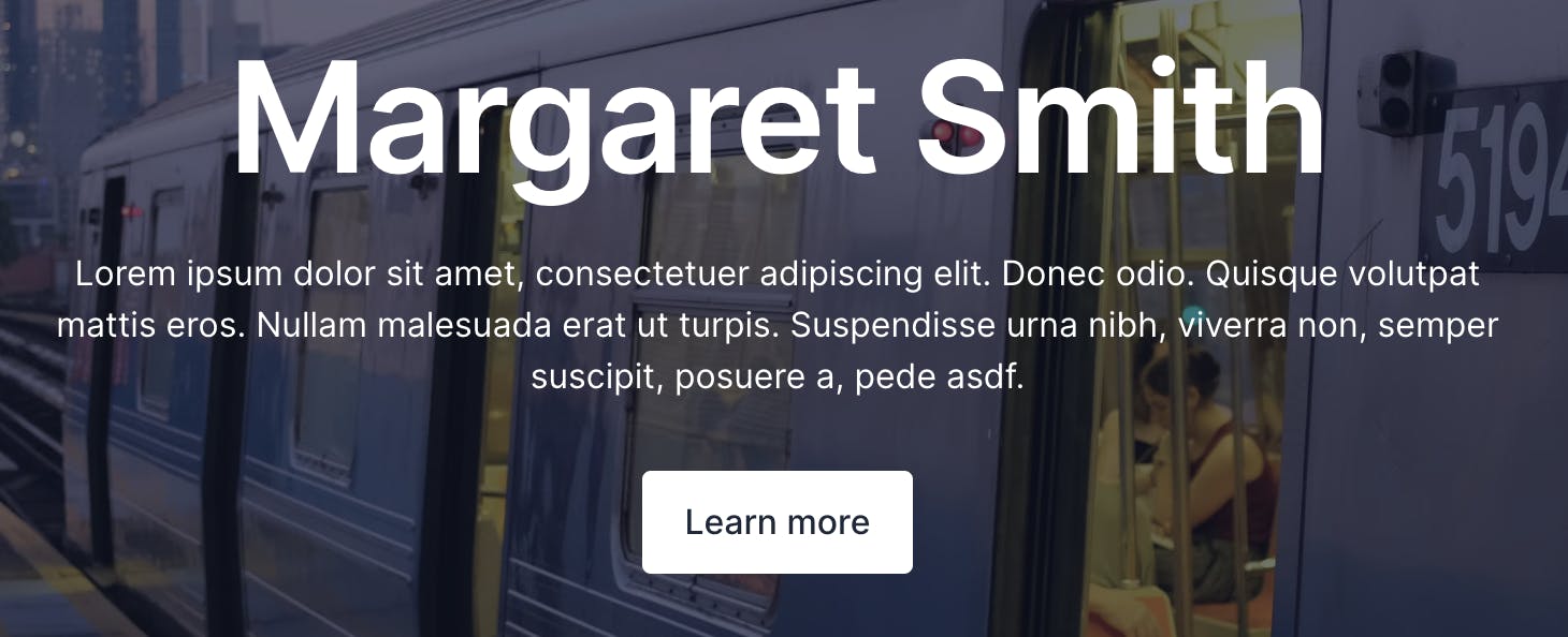 A screenshot of a headline alongside our button atom, which reads, "Margaret Smith." The combined text and button atoms form a molecule in our atomic design system.