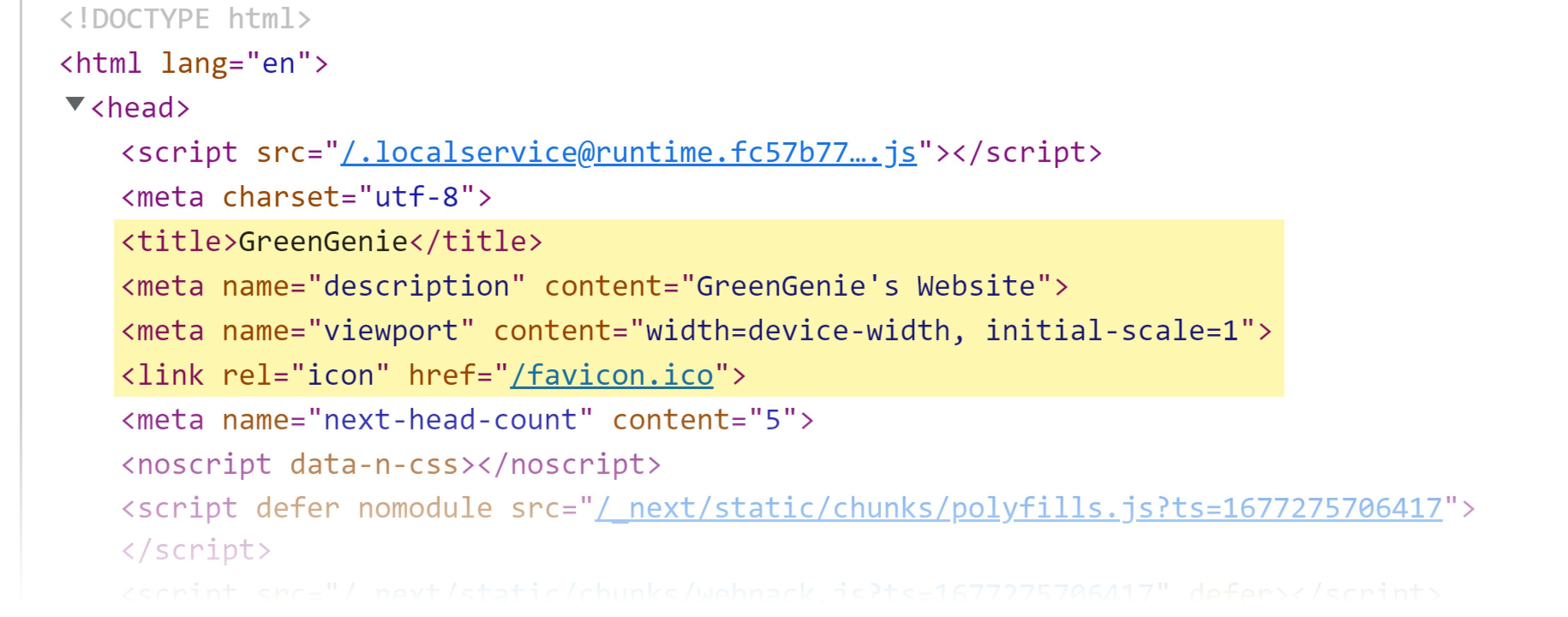 The title, meta description, viewport metadata, and favicon tags are lifted into the head of an HTML document.