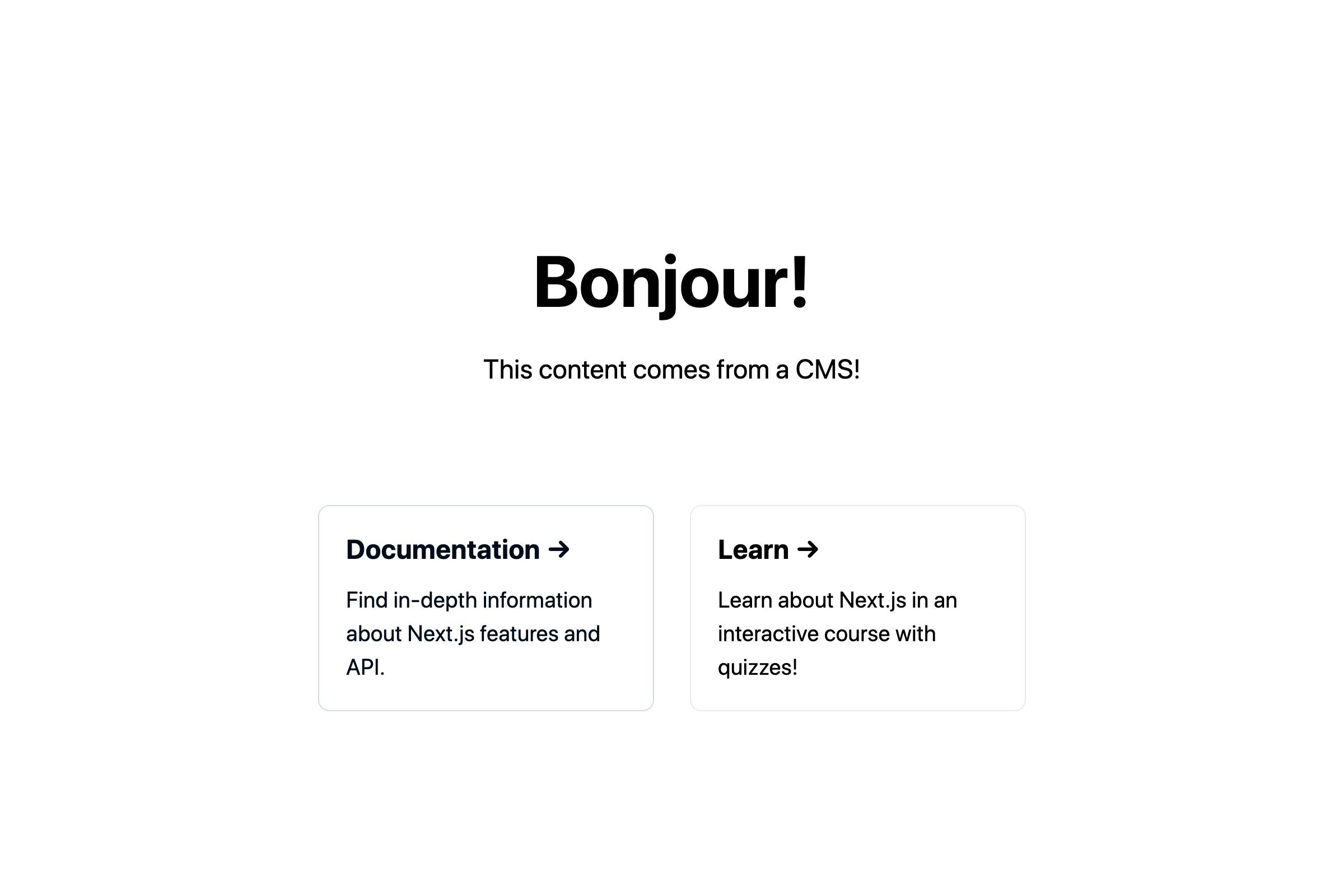 A screenshot of a plain web page with a headline that reads, "Bonjour!"