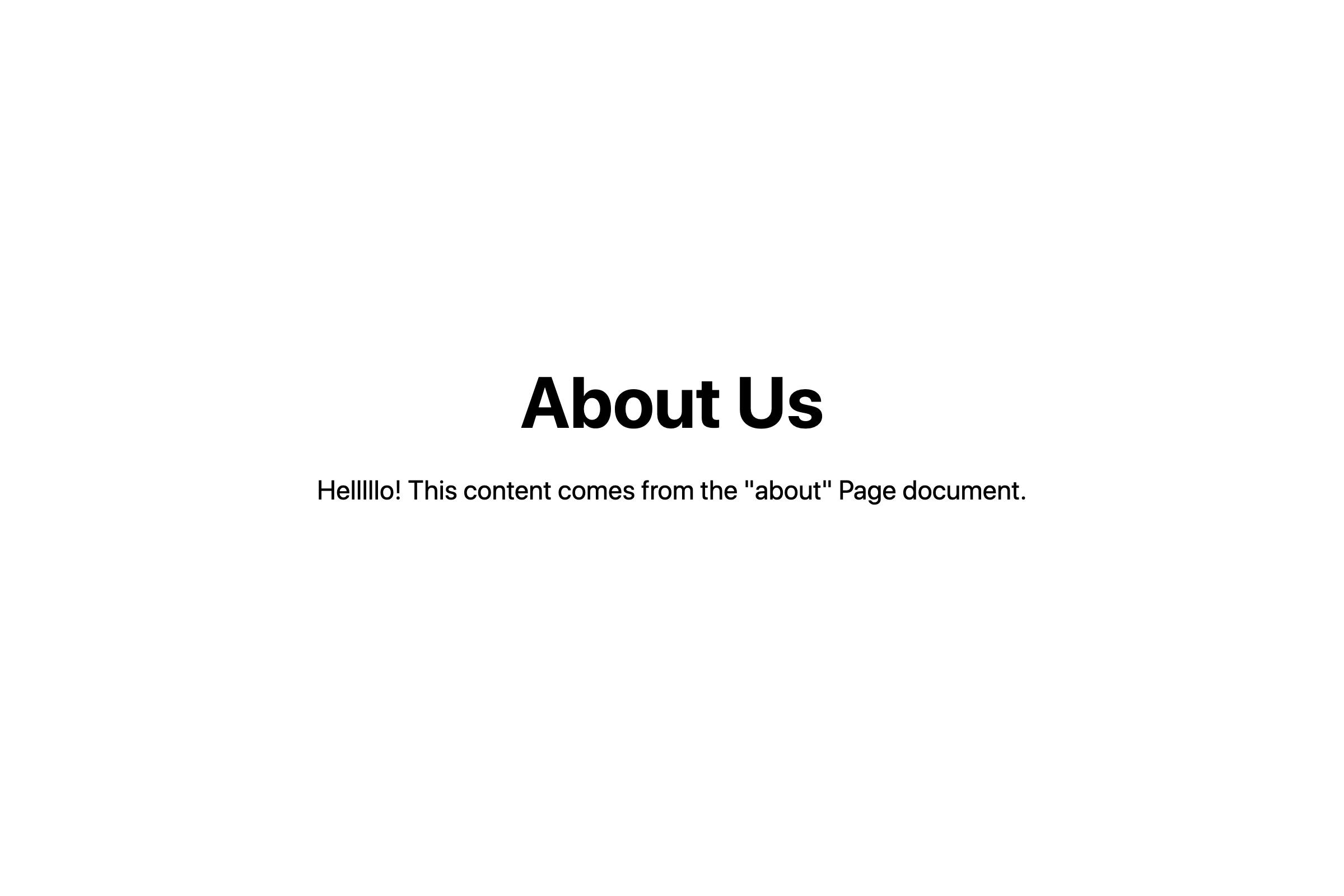 A screenshot of a plain web page where the headline reads, "About Us."
