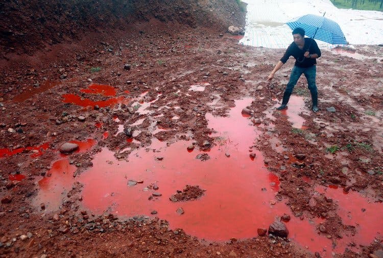 Fast fashion clothing dyes pollute waterwasy. Photograph by Business Insider/Stringer/Reuters