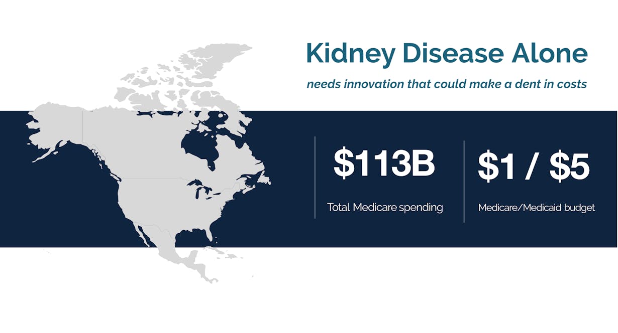 Kidney Disease Alone needs innovation that could make a dent in costs total medicare spending $113 billion $1 of every $5 medicare/medicaid budget