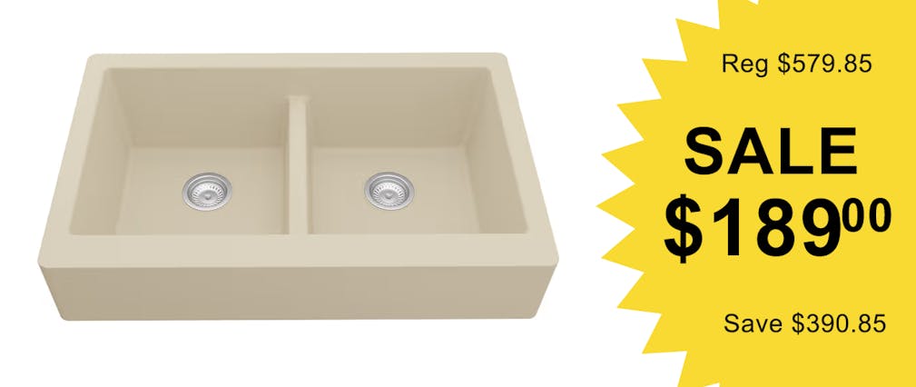 Karran QAR-750 quartz undermount double equal bowl kitchen sink in Bisque, on overstock sale.