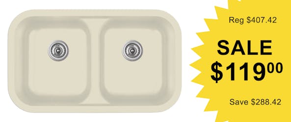 Karran Q-350 quartz undermount double equal bowl kitchen sink in Bisque, on overstock sale.