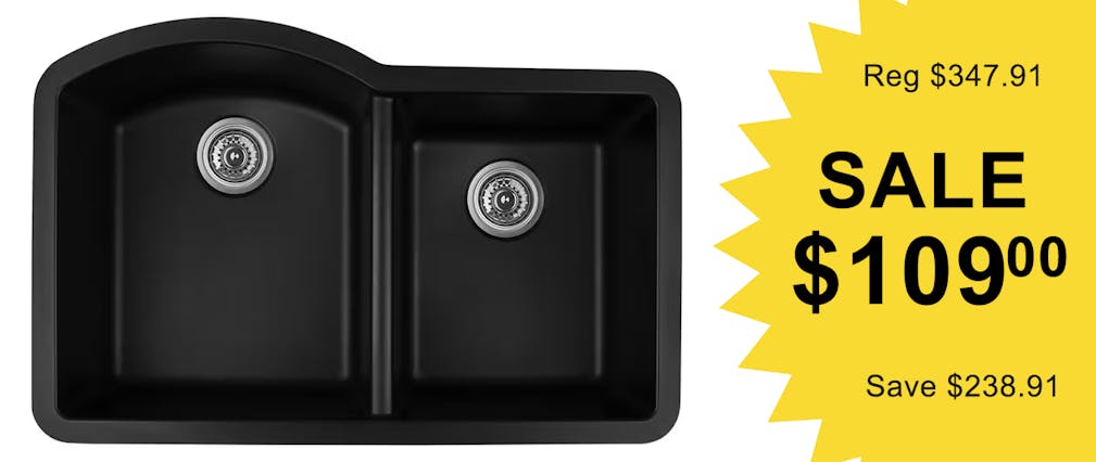 Karran QU-610 quartz undermount large and small bowl kitchen sink in Black, on overstock sale.