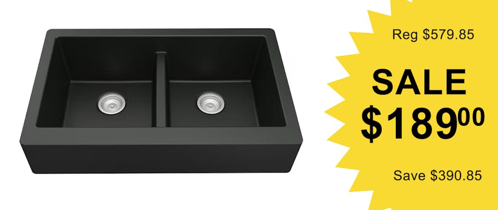 Karran QAR-750 quartz undermount double equal bowl kitchen sink in Black, on overstock sale.