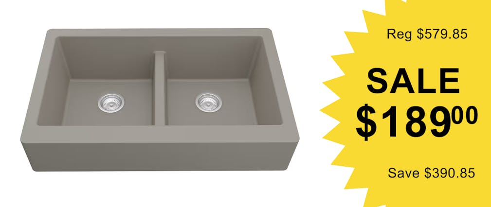 Karran QAR-750 quartz undermount double equal bowl kitchen sink in Concrete, on overstock sale.