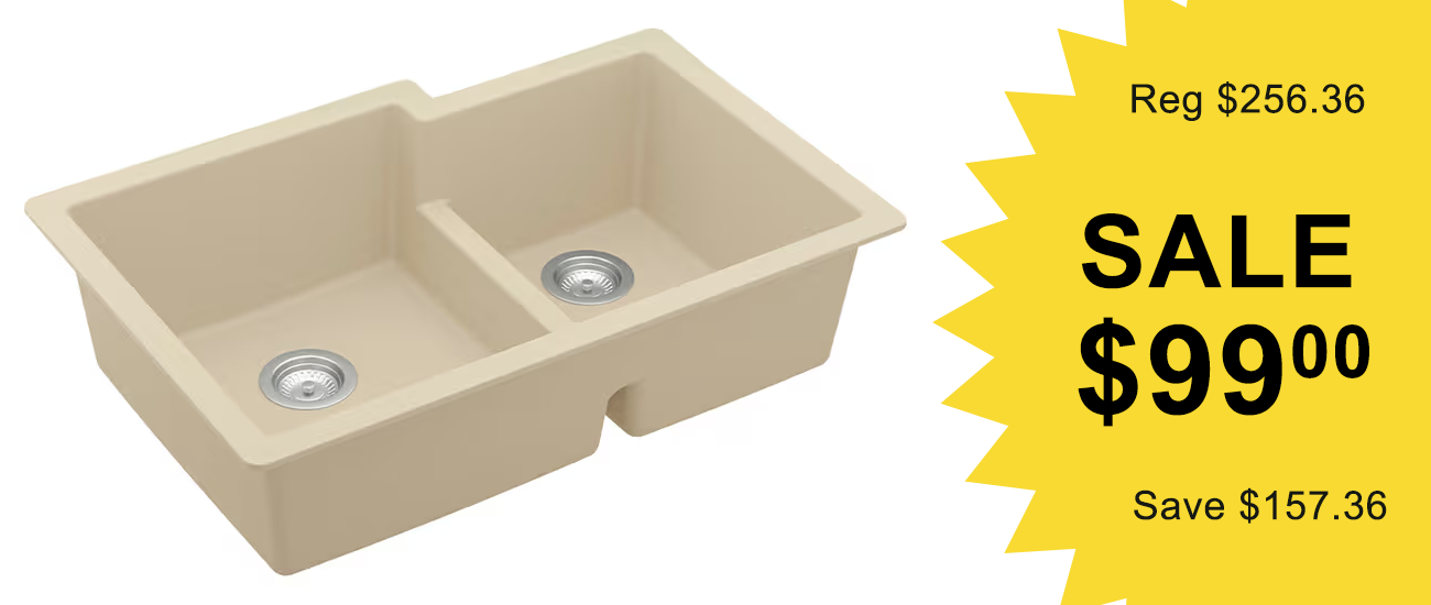 Karran QU-811-BI quartz undermount large and small bowl kitchen sink in Bisque, on overstock sale.