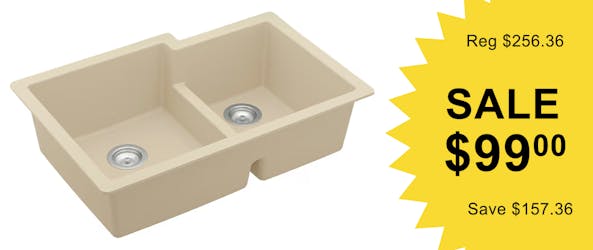 Karran QU-811-BI quartz undermount large and small bowl kitchen sink in Bisque, on overstock sale.