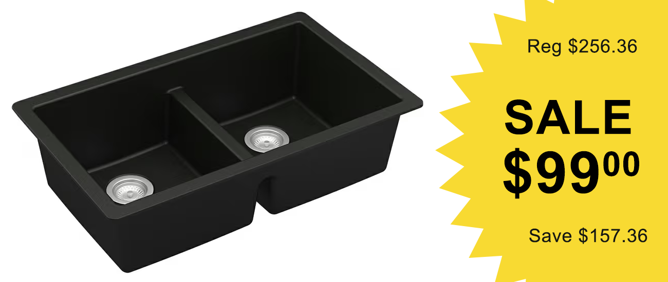 Karran QU-810-BL quartz undermount double equal bowl kitchen sink in Black, on overstock sale.