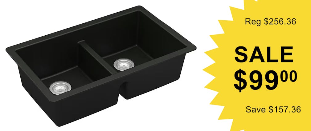 Karran QU-810-BL quartz undermount double equal bowl kitchen sink in Black, on overstock sale.