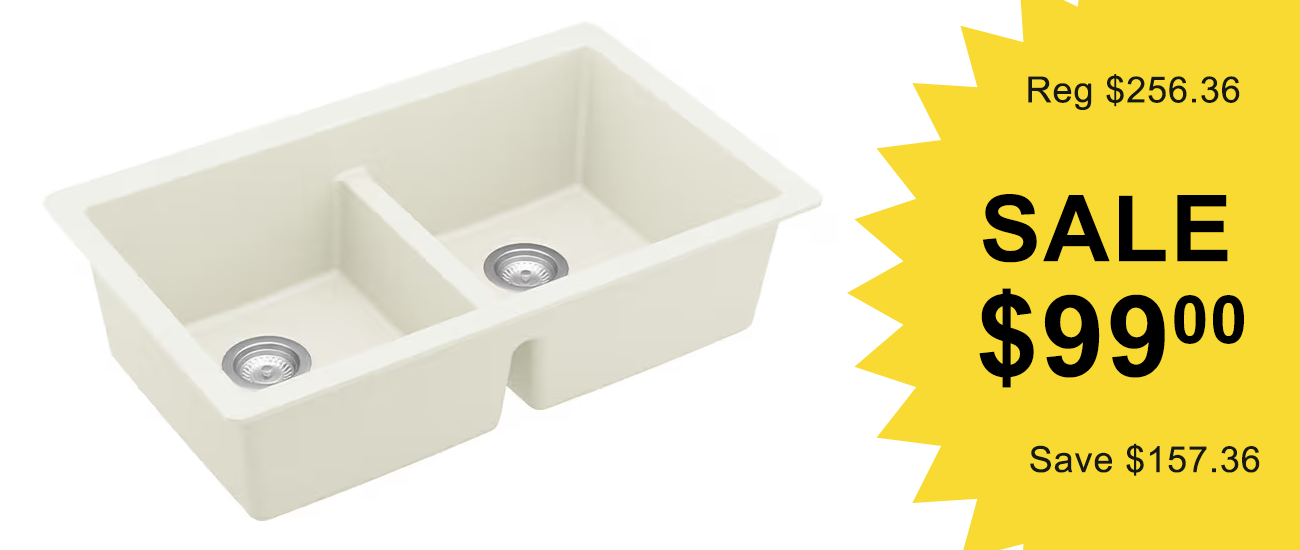 Karran QU-810-WH quartz undermount double equal bowl kitchen sink in White, on overstock sale.