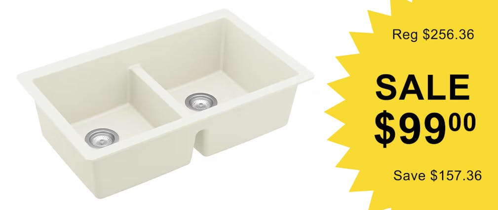 Karran QU-810-WH quartz undermount double equal bowl kitchen sink in White, on overstock sale.
