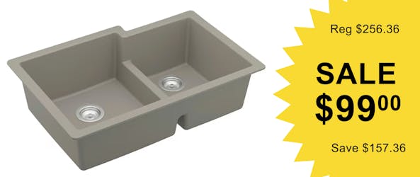 Karran QU-811 quartz undermount large and small bowl kitchen sink in Concrete, on overstock sale.