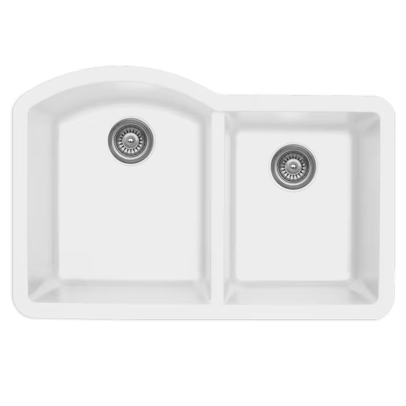 QU-610-WH 32" Quartz Undermount Large/Small Bowl Kitchen Sink in White