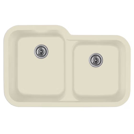 Quartz Under Mount Large/Small Bowl Kitchen Sink, 32-1/2" x 21" x 8-1/2", Bisque