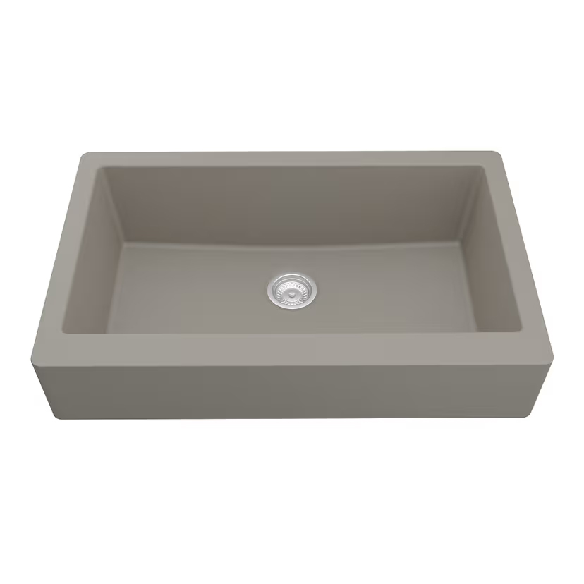 QAR-740 34" Quartz Farmhouse Kitchen Sink in Concrete | Single Bowl Undermount Apron-Front Retrofit