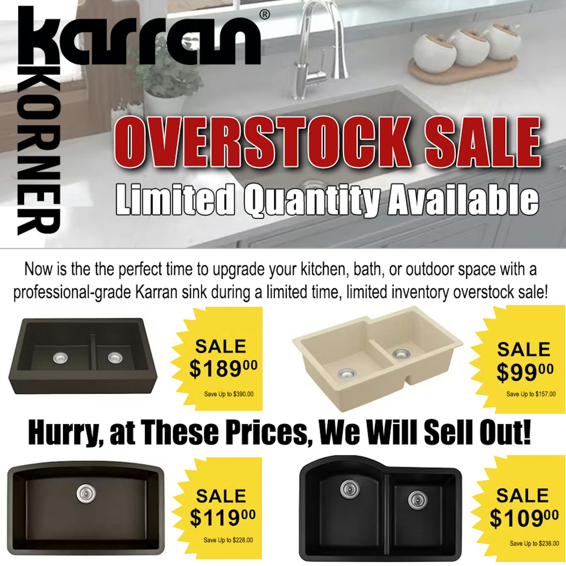 Karran Korner Overstock Sale
