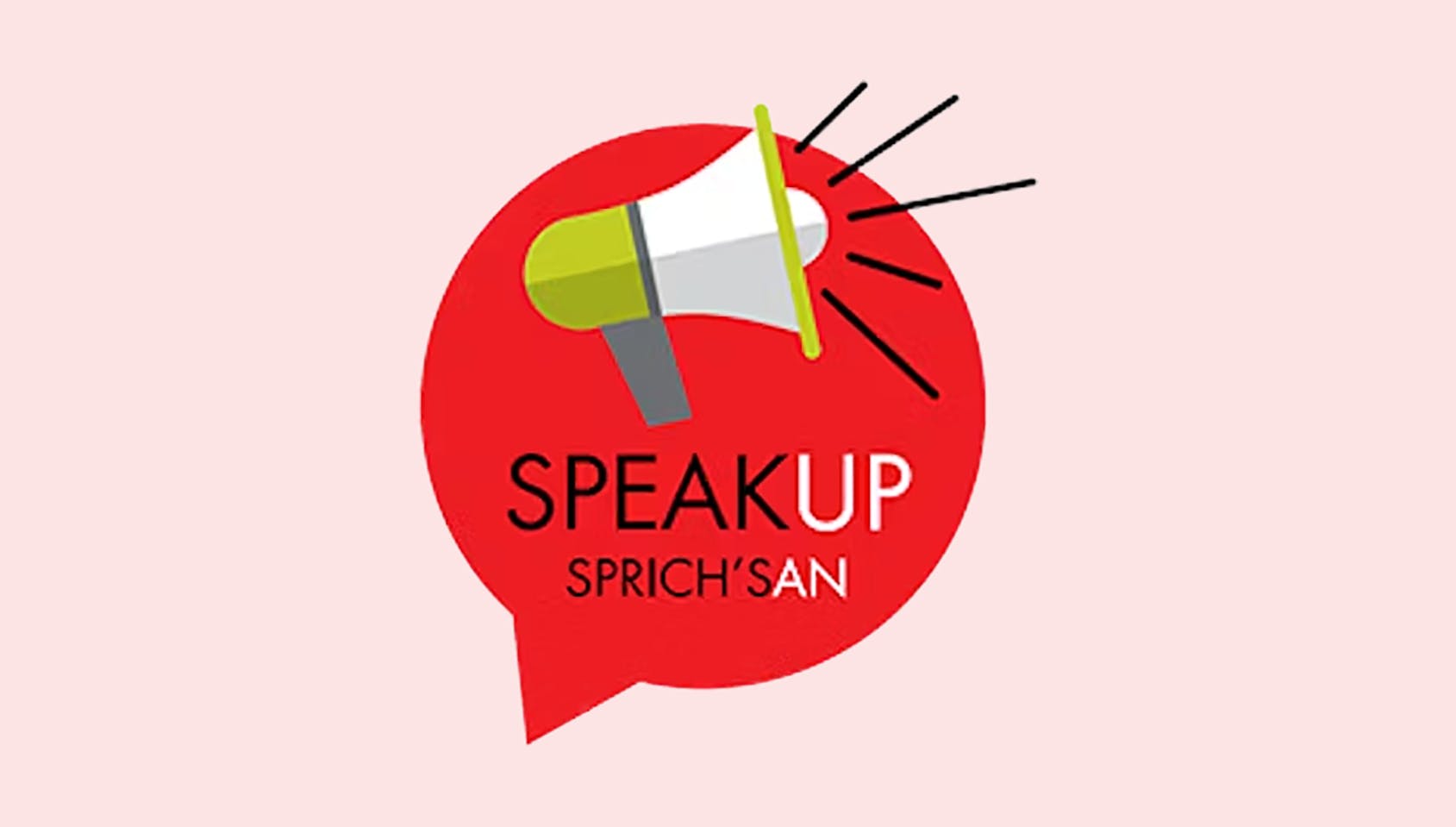 Speak up bubble graphic in pink background