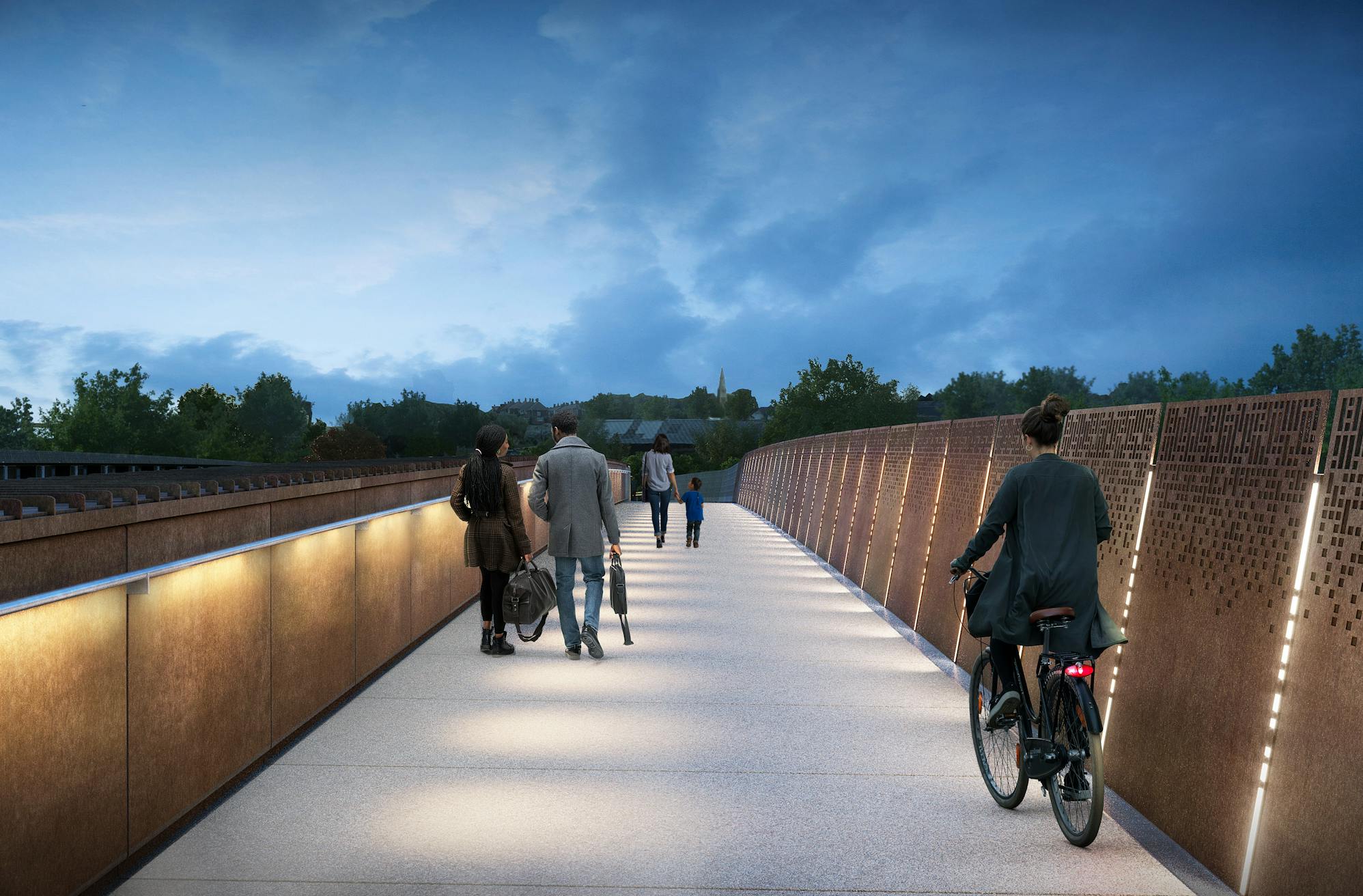 View of Aston Church Road Overbridge walkway at night