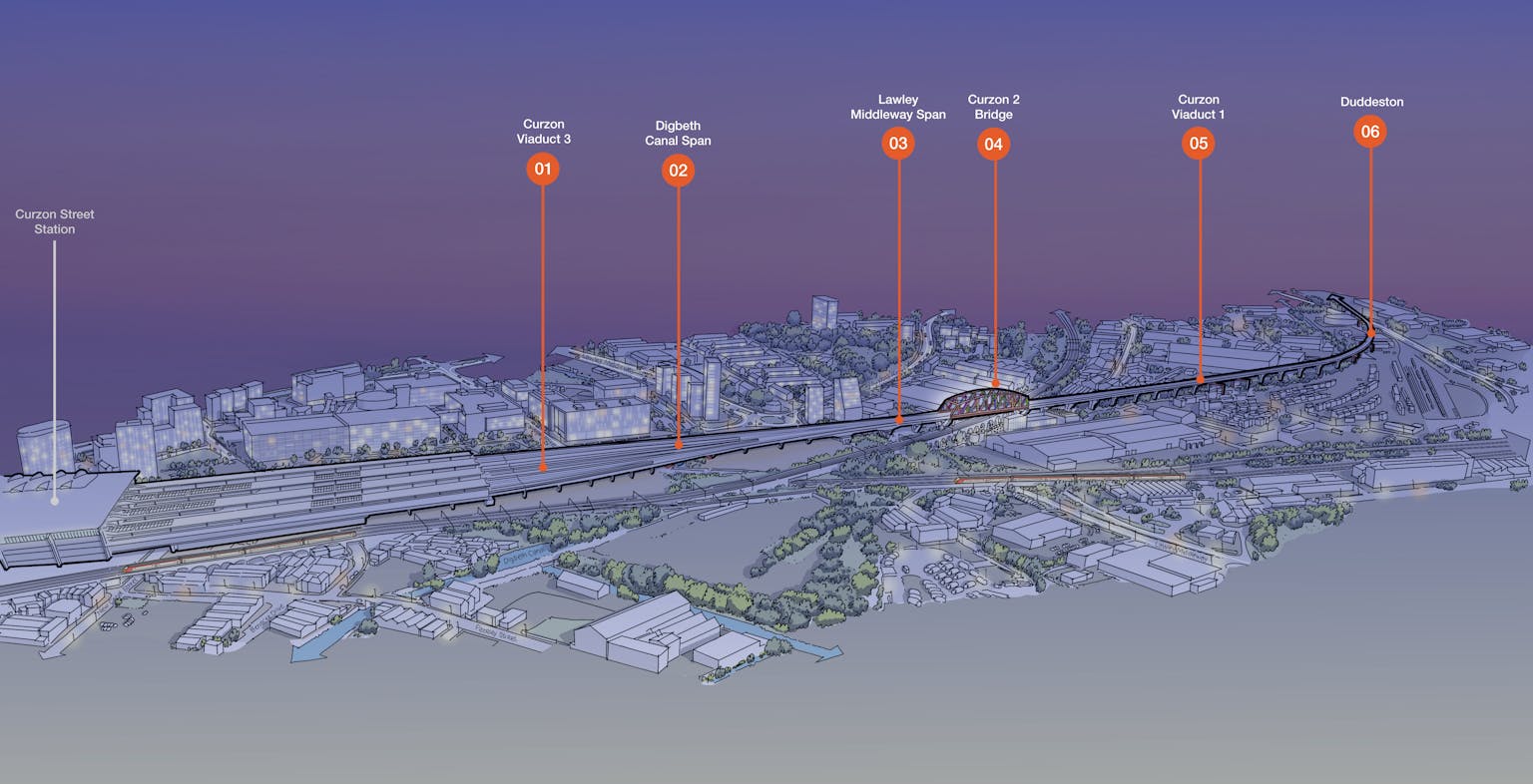 749 HS2 Curzon Street Aerial sketch view night lighting 4