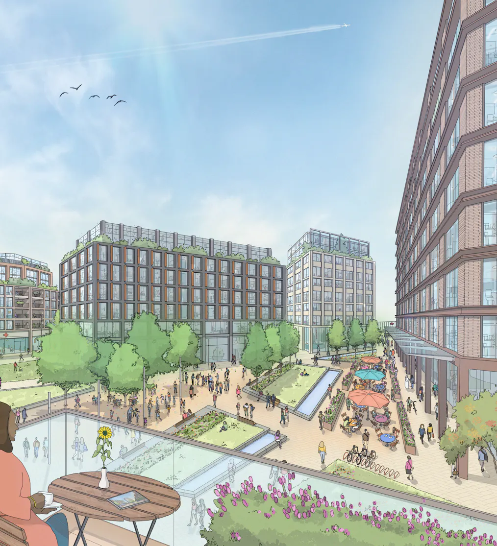 View of the central Station Gardens Square on the route from Ebbsfleet Station to the Blue Lake a new civic heart for Ebbsfleet Central East