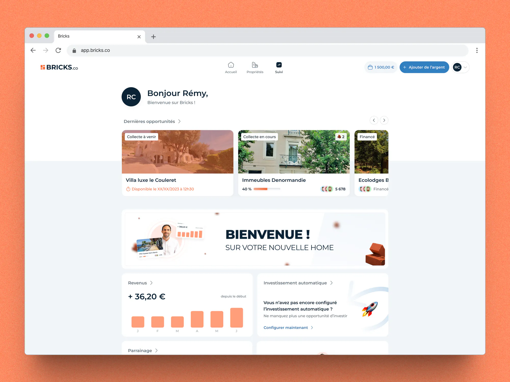 Nouvelle page d'accueil & suivi des investissements