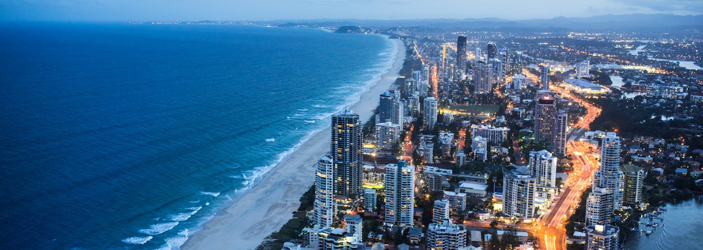 Aerial shot of the Gold Coast at night.