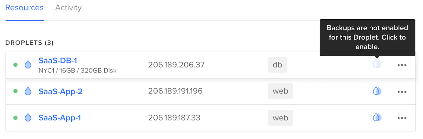 Enable backups