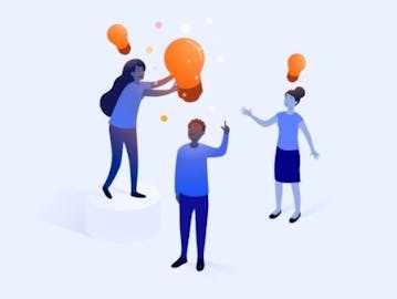 Three teammates pass around lightbulbs as they share ideas