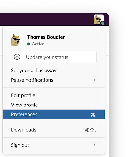 Slack notification preferences