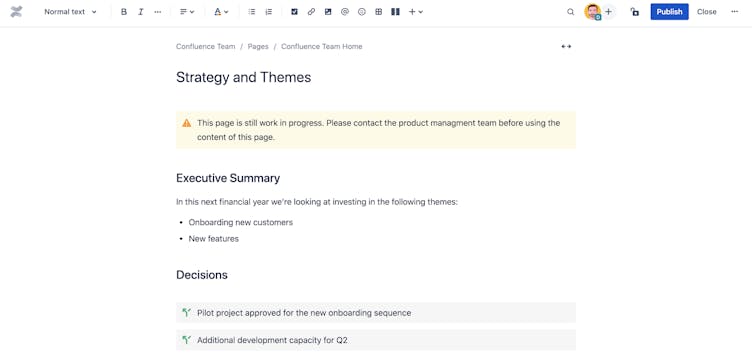 Screenshot of a Confluence page with highlighted content
