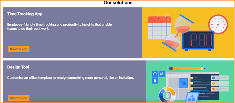 A Confluence page styled with colourful text boxes and vector images