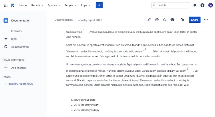 Example of footnotes on Confluence page