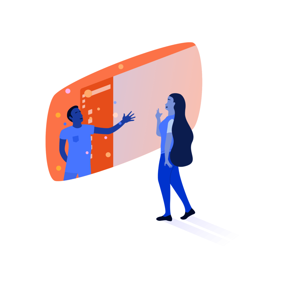 Illustration showing figures giving help through the app