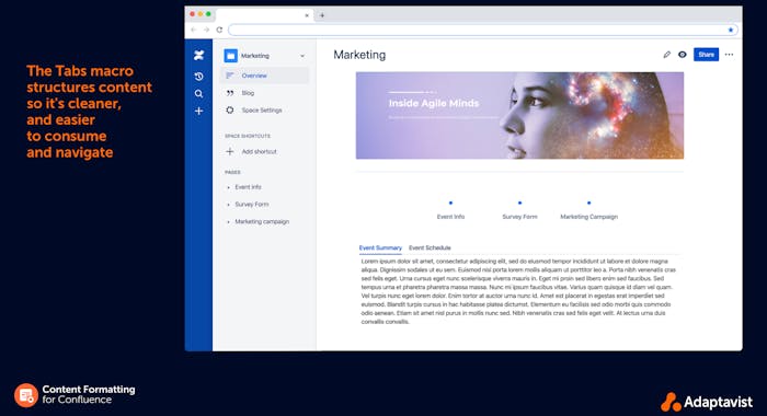 A visually appealing Confluence page using Tabs macro
