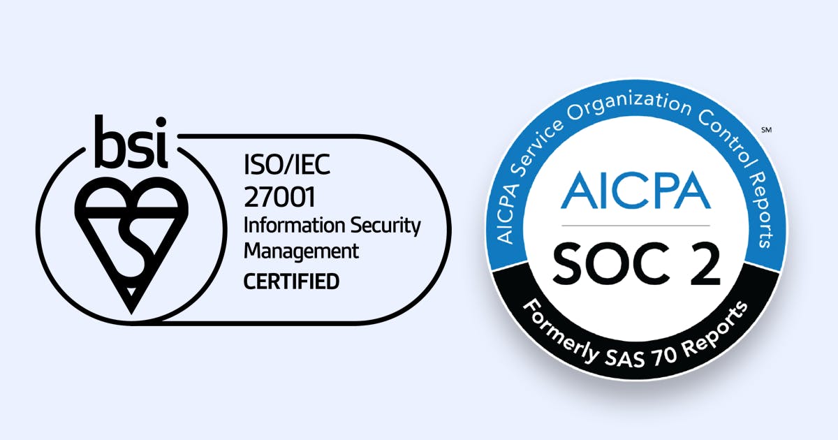 ISO/IEC and AICPA SOC2 Security badges