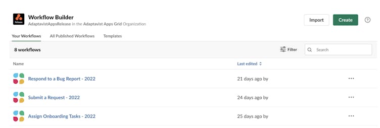 Screenshot showing the Slack Workflow Builder